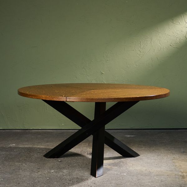 Round Dining Table in Wengé with Tripod Legs by Gerard Geytenbeek, 1960s