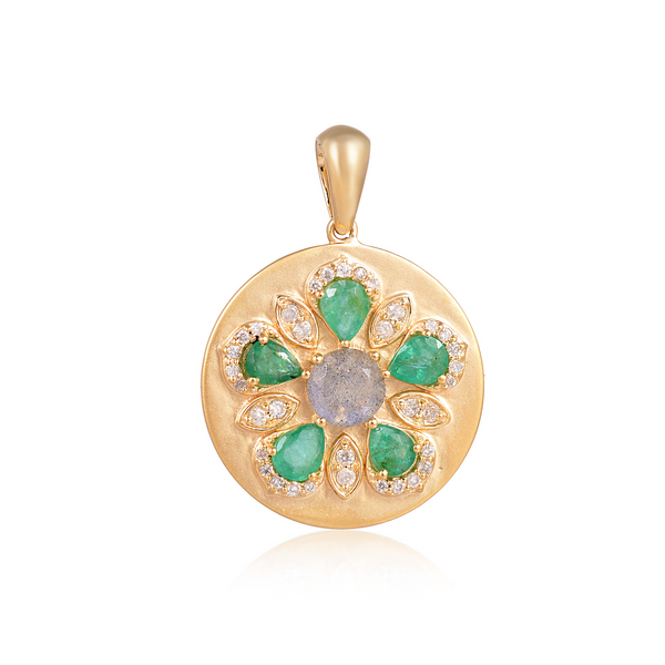 14k YG Emerald Diamond Labradorite Pendant