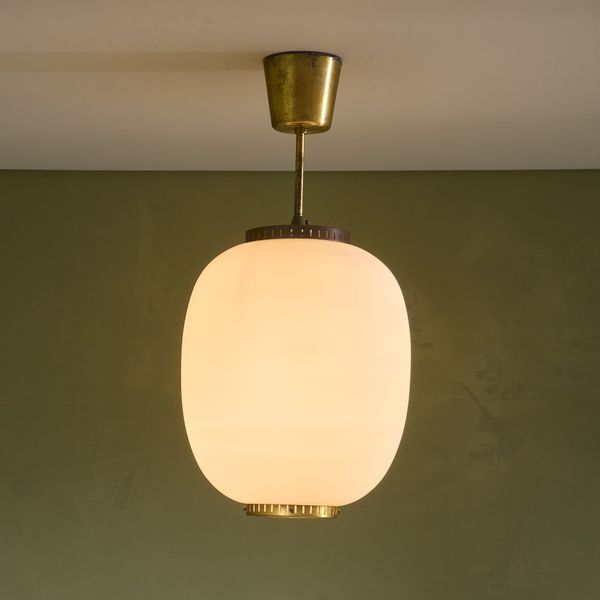 Large China Pedant in Opaline Glass and Brass by Bent Karlby for Lyfa, Denmark 1960s