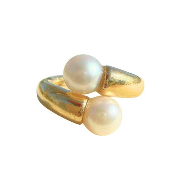 Vintage Cartier 18k Yellow Gold Toi & Moi Pearl Ring