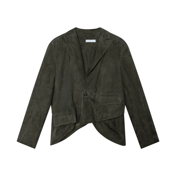 Asymmetrical Suede Blazer in Olive