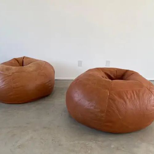 Pair of Oversized Leather Sacco Chairs