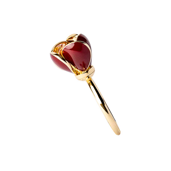 18k Yellow Gold Burgandy Tulip Ring