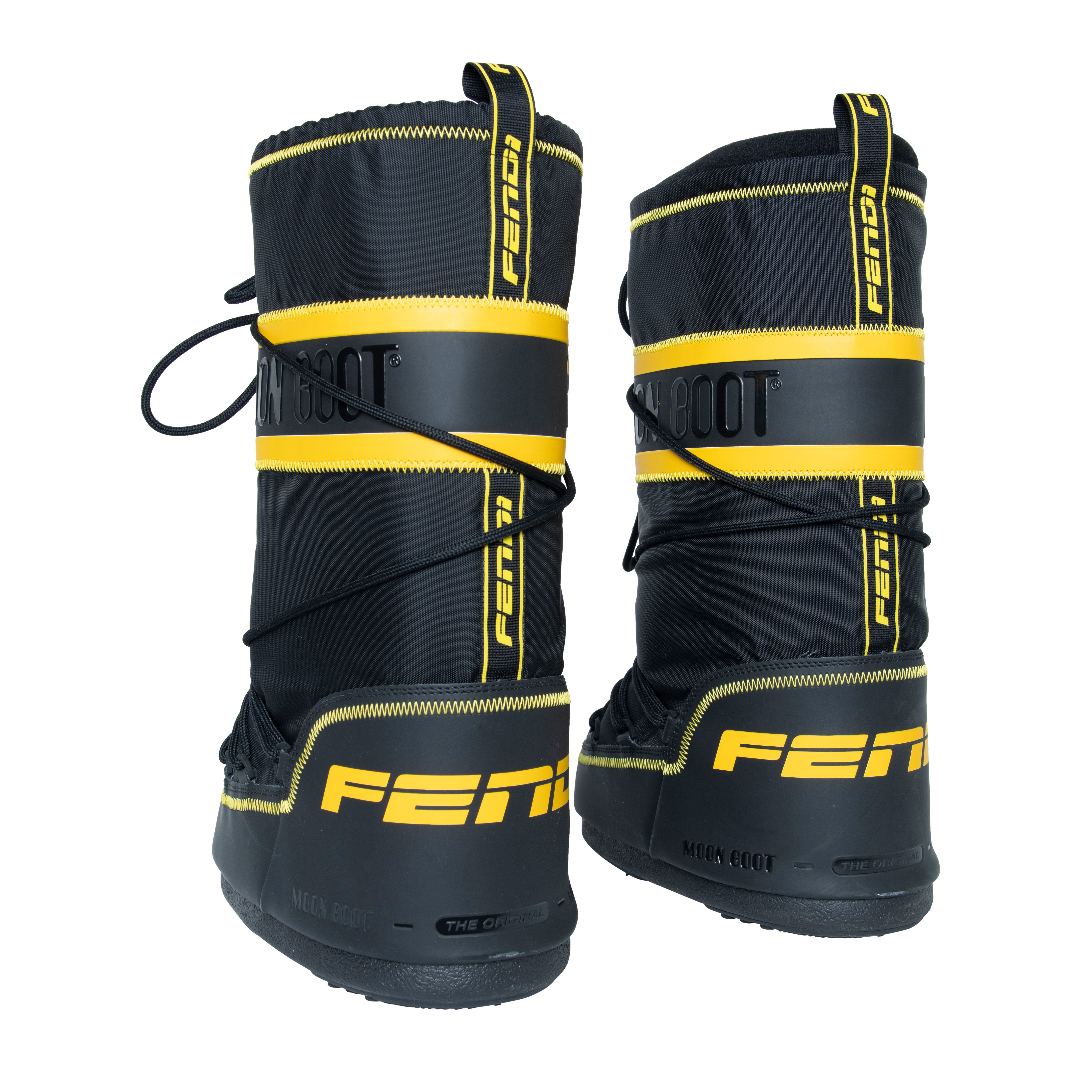 Fendi Black and Yellow Logo Striped Moon Boots by Emma Marciano Basic.Space