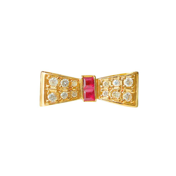 18k Yellow Gold Ruby & Diamond Bow Ring