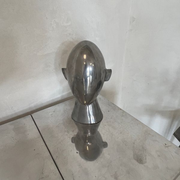 Chrome Head Sculpture in the Style of Brancusi