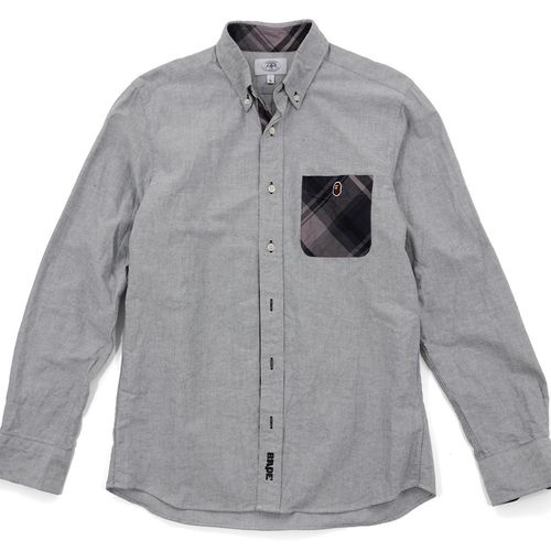Apehead Plaid Accent Chambray Button-Up Shirt grey