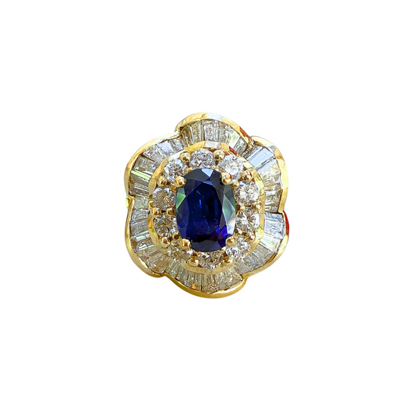 Vintage 14k Yellow Gold Sapphire & Diamond Ballerina Ring