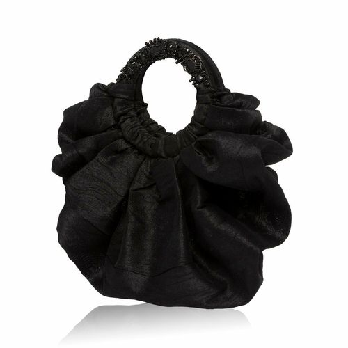 Azeeza Circle Raw Silk Black Embellished Bag