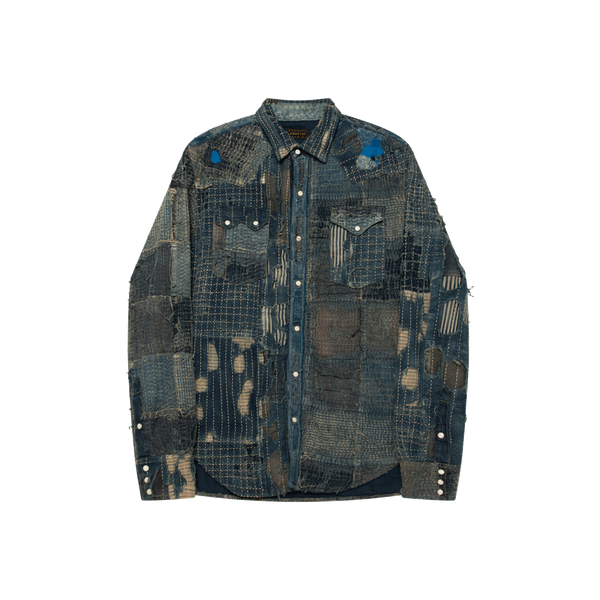 Kapital Nora x Kaya Boro Distressed Denim Western Shirt 