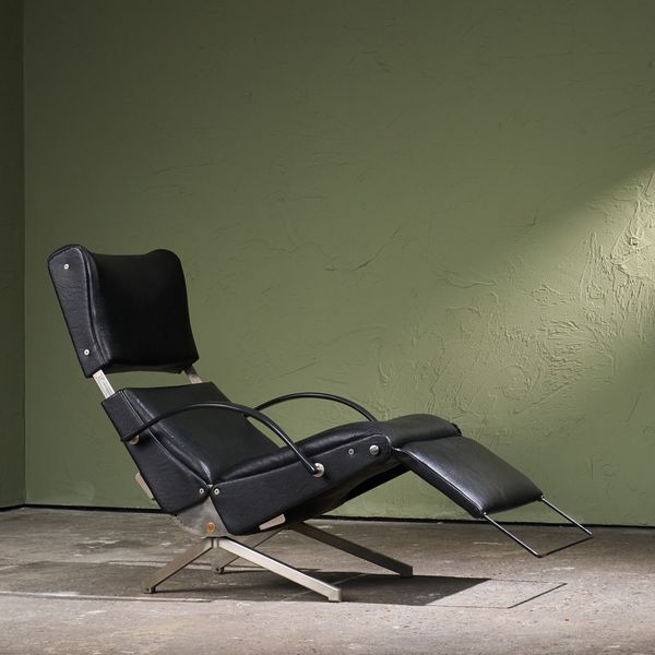 'P40' Lounge Chair in Stainless Steel and Black Faux Leather by Osvaldo Borsani, Tecno, Italy 1950s