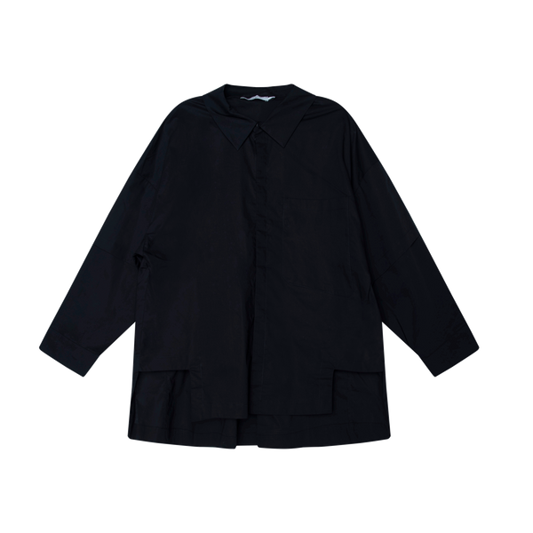 Layered Sleeve Poplin Shirt in Black