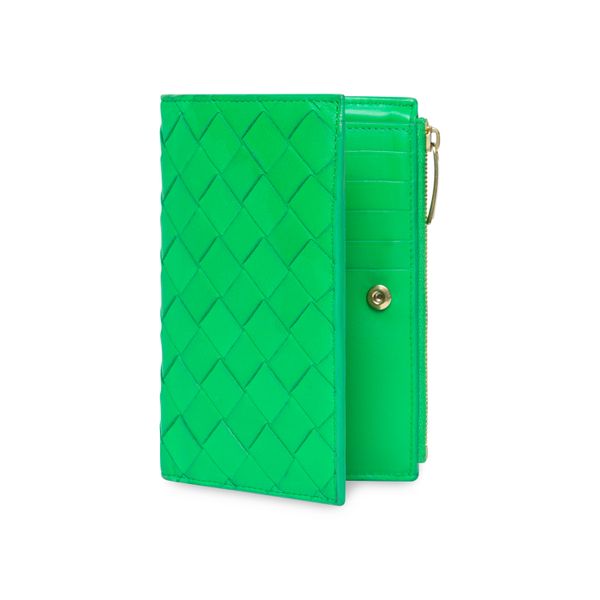 Bottega Veneta Green Bi-Fold Zip Wallet