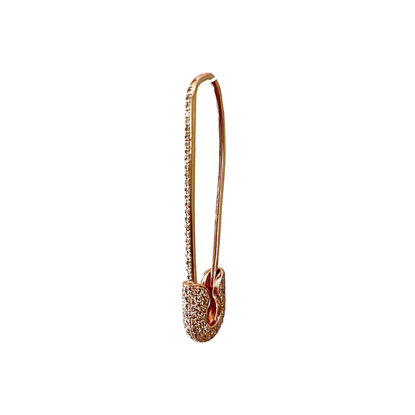 14k Rose Gold and Diamond Safety Pin Earring