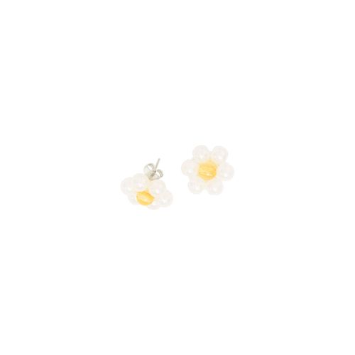 White-Orange Floral Earrings