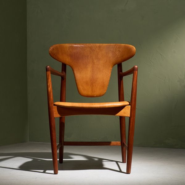 Arm Chair in Patinated Niger Leather and Teak by Nils & Eva Koppel for Slagelse Møbelfabrik, Denmark 1960s