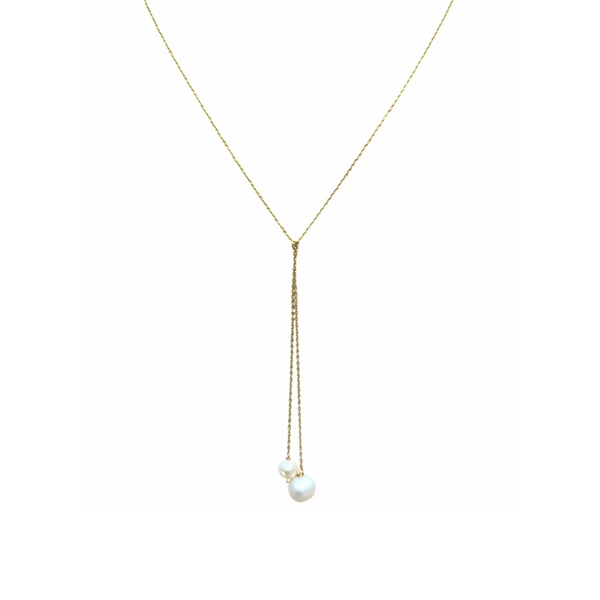 18k Yellow Gold Pearl Pendant Long Layer Wrap Necklace
