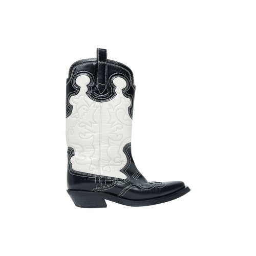 Ganni Black and White Cowboy Boots
