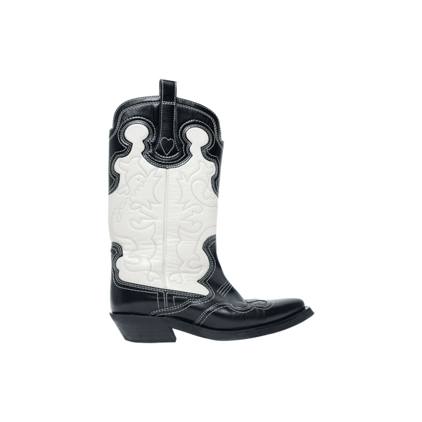 Ganni Black and White Western Boots