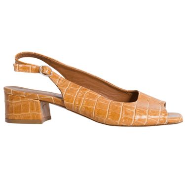 By Far Croc Embossed Leather Mules - Tan