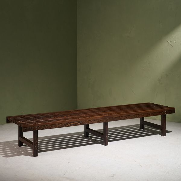 Architectural Slatted Bench in Solid Wengé, The Netherlands 1960s