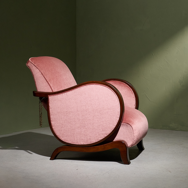 Reupholstered Pair of Cubist Slipper Lounge Chairs in Solid Oak, France 1970s