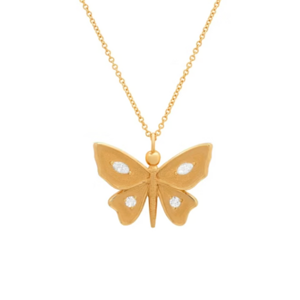 14k Rose Gold Large Diamond Butterfly Necklace