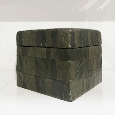 Army Green Patchwork Square Ottoman by De Sede, 1970s