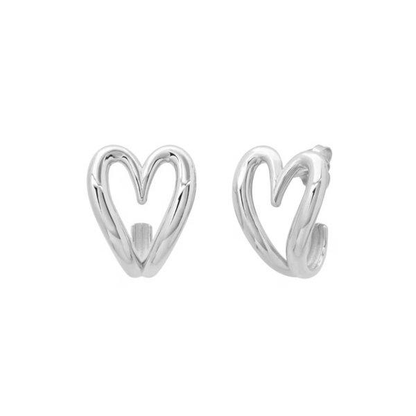 14k White Gold Open Heart Huggie Earrings