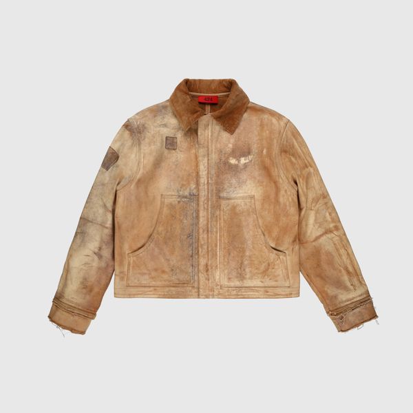 Chore Jacket Textured Leather Washed Camel