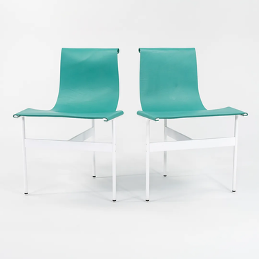 Pair of Turquoise Leather TG-10 Sling Dining Chairs by Gratz Industries, 2021