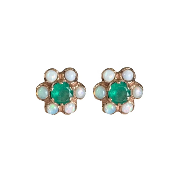 Arik Kastan 14K Rose Gold Emerald & Opal Flower Earrings