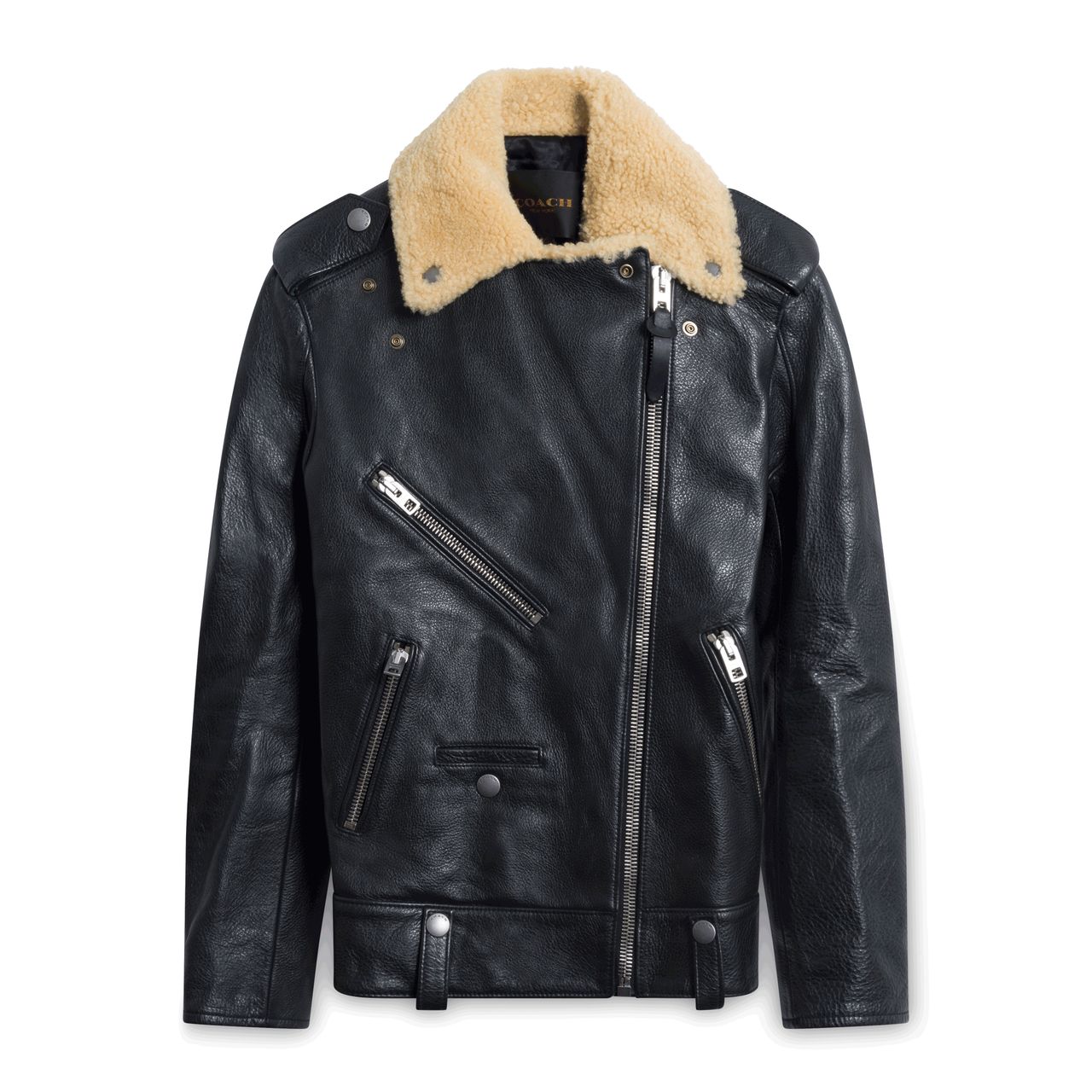 Coach Leather Shearling Moto Jacket Black by Lisa Dengler