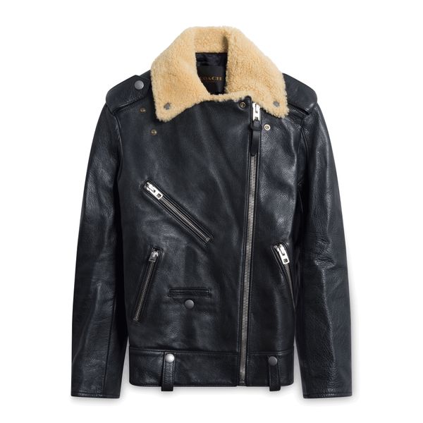 Coach Leather Shearling Moto Jacket - Black