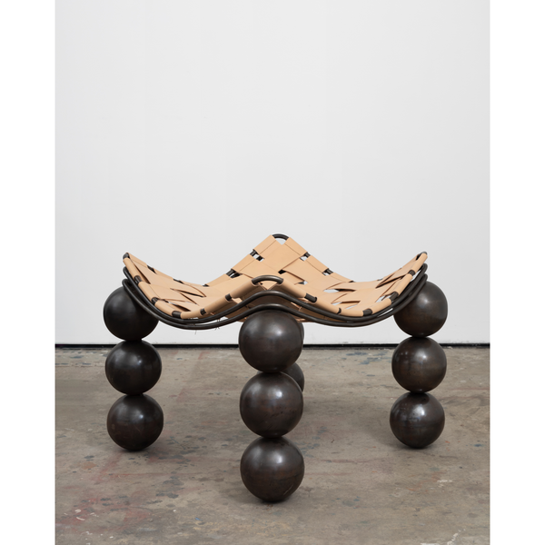 Bronze Patinated Steel & Vegetable Tanned Leather Stool/Ottoman