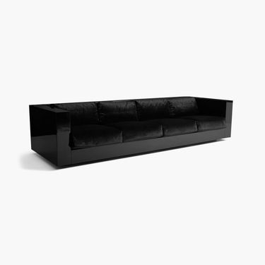 Saratoga Living Set in Black Lacquer and Silk Velvet Upholstery by Lella and Massimo Vignelli, 1969