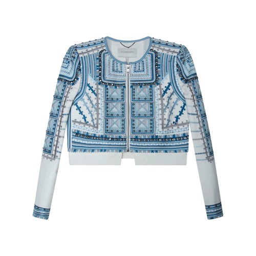 BCBGMAXAZRIA Runway Blue Embroidered and Studded Jacket