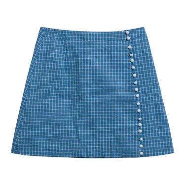 Petite Studio Checkered Mini Skirt in Blue
