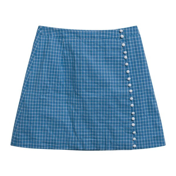 Petite Studio Blue Checkered Mini Skirt