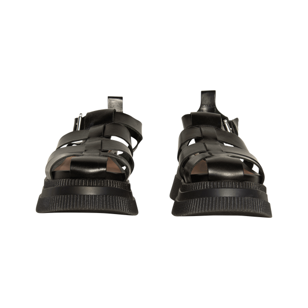 Ganni Black Leather Fisherman Sandals