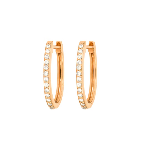 Three Stories 14K Rose Gold Classic Small Oval Pavé Hoop Earrings