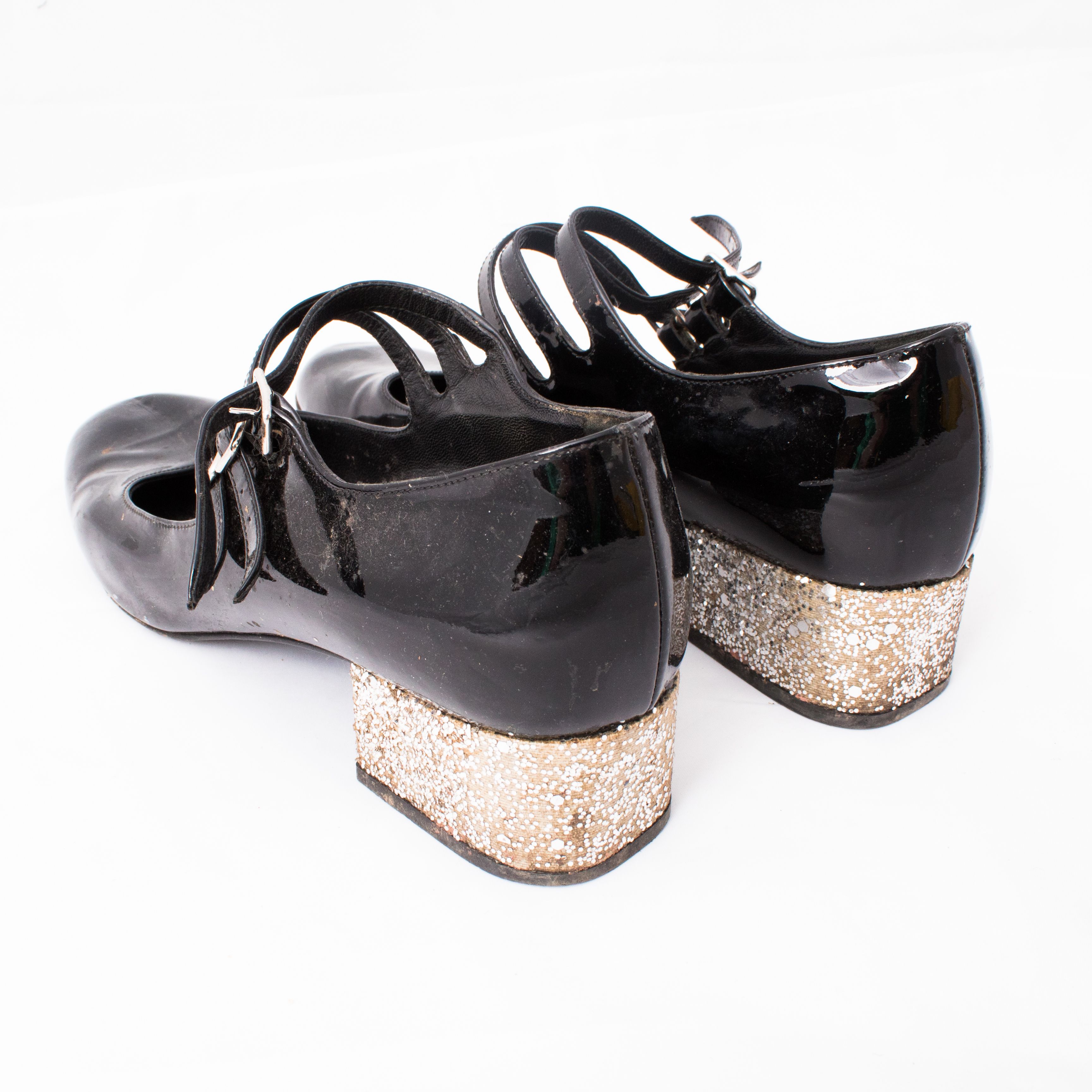Saint Laurent Patent and Glitter Mary Janes by Leila Rahimi