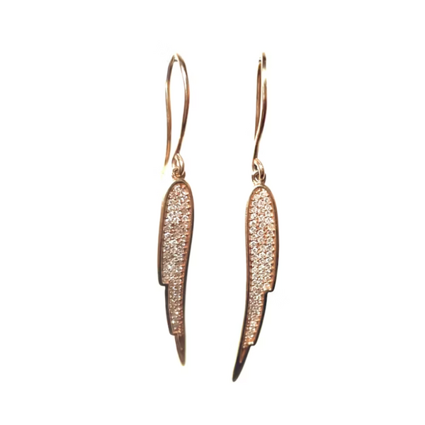 14k Rose Gold Pavé Diamond Feather Wing Earrings