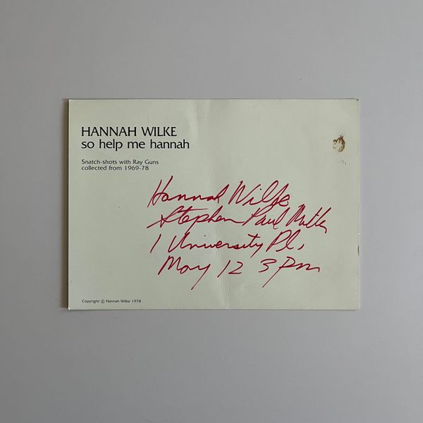 Hannah Wilke - So Help Me Hannah Postcard, 1978
