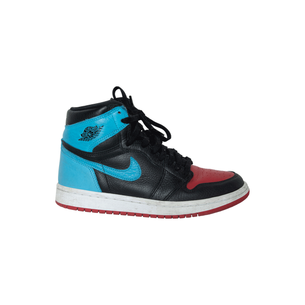 Nike Air Jordan 1 High OG in Black/Dk Powder Blue-Gym Red