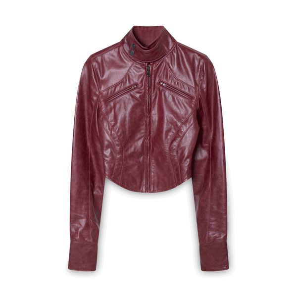 Burgundy Leather Moto Jacket