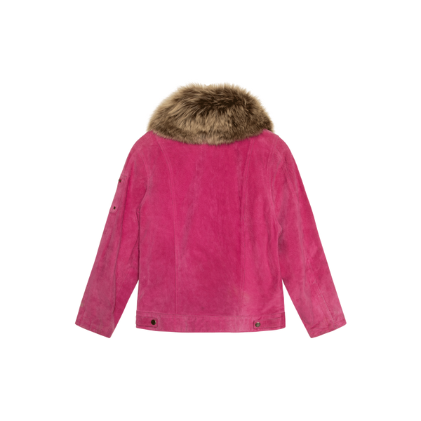 Vintage Pink Suede Jacket with Fur Collar