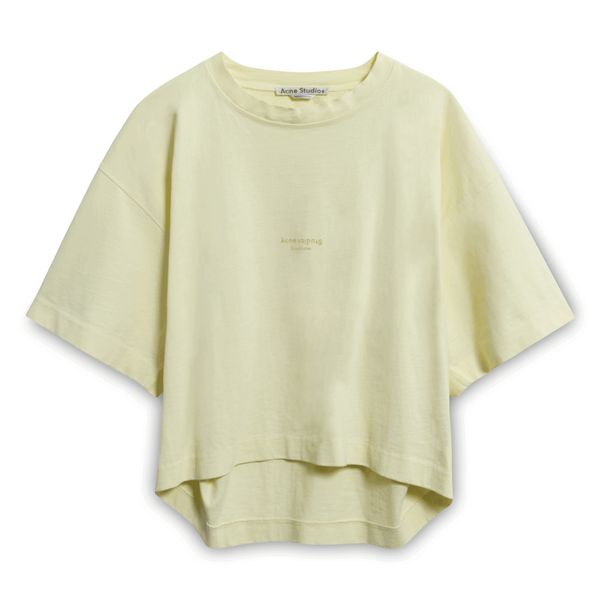 Acne Studios Pastel Yellow Cropped Printed Cotton Tee