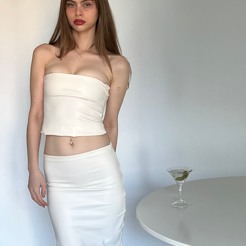 Vegan Leather Tube Top In Whipped Cream 