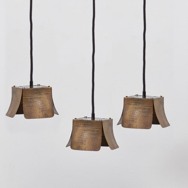 Tommaso Barbi attr. Hammered Ceiling Lamps, Italy, 1970s